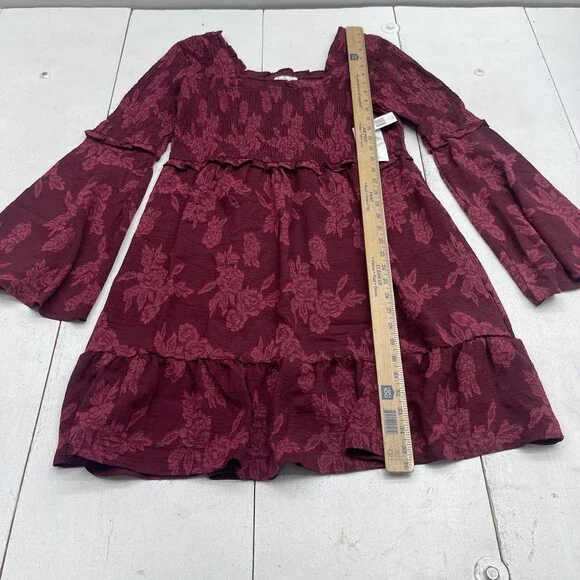 Wild Moss Dress Womens Large Red Floral Square Neck Bell Sleeve Fit & Flare Mini - Picture 5 of 7